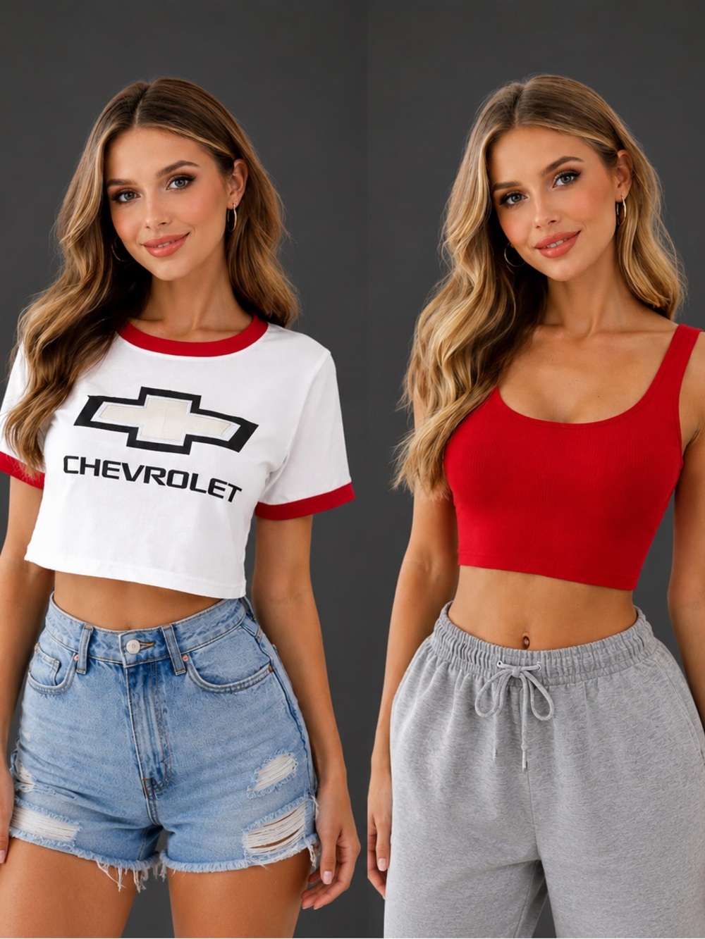 art class White & Red Ringer Crop Tee + Red Ribbed Crop Tank Duo